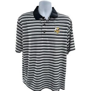 NFL MNVikings‎ Polo Shirt Mens Size Large Black White Stripe TX3 Cool Golf Fan